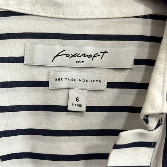Fox Croft NYC Blue White Striped 3/4 Sleeve Button Down Blouse Non Iron - Picture 5 of 8